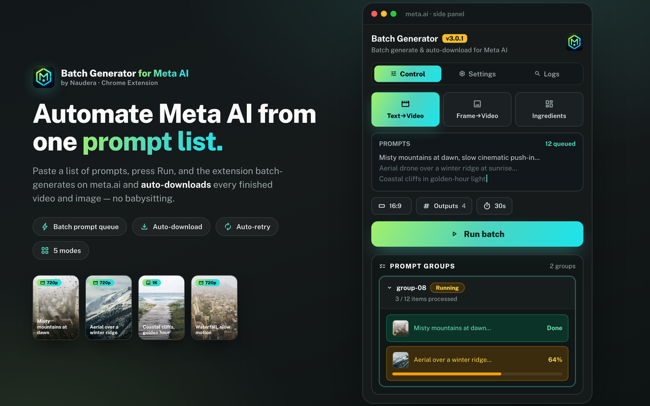 Meta Automation batch generating on meta.ai
