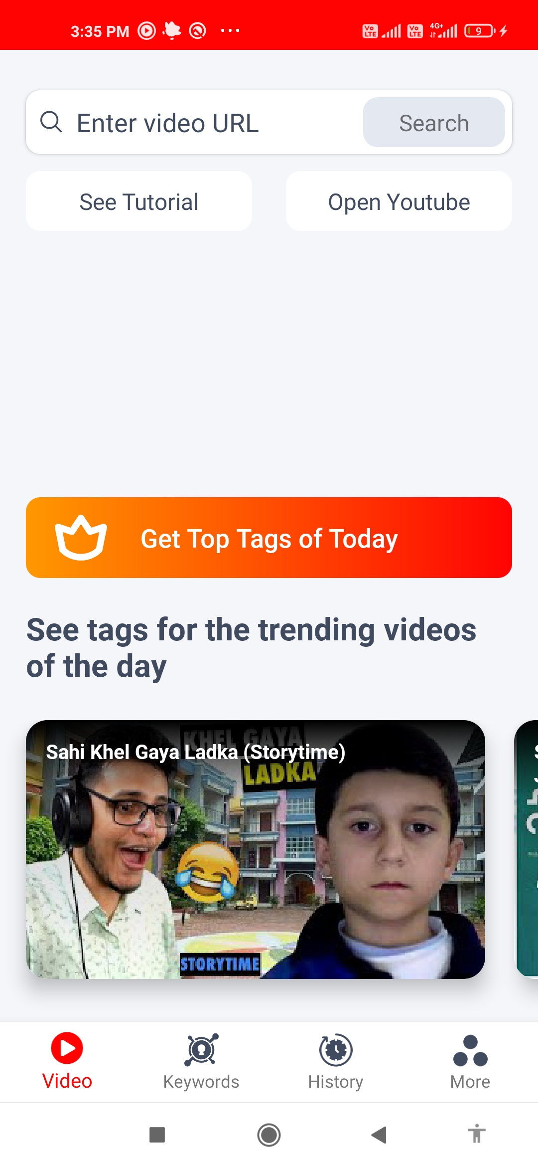 Tags Tool home screen — paste a YouTube video URL to get its tags